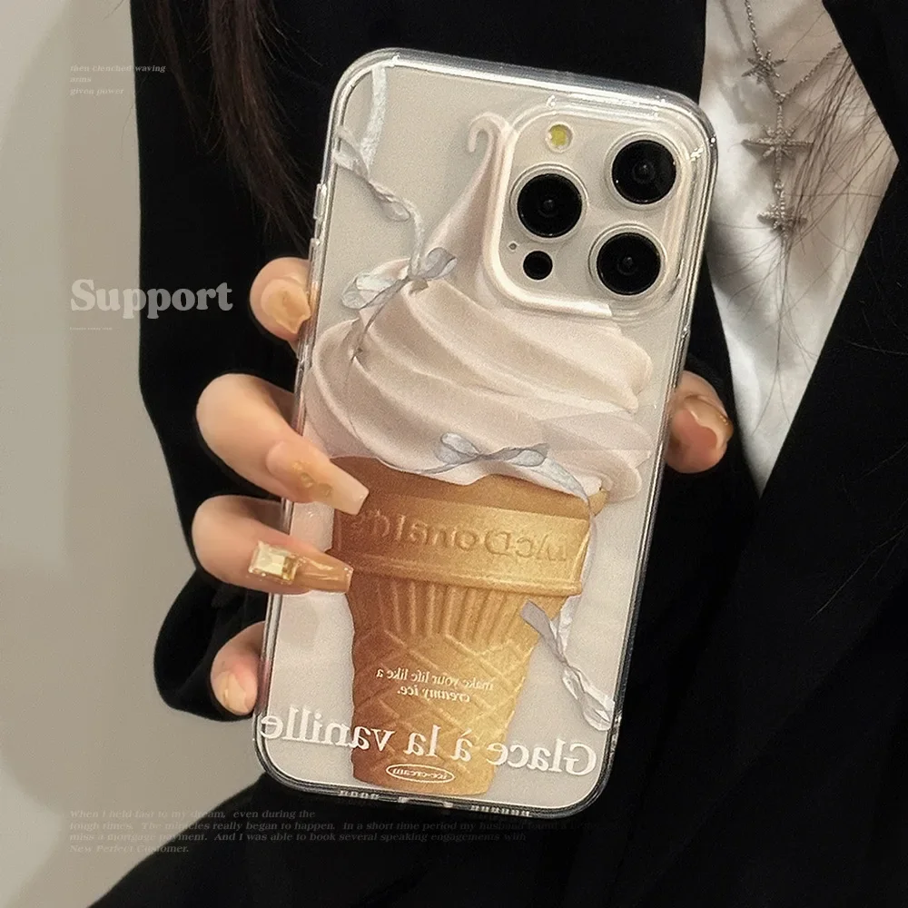 Simple Style Summer Vanilla Ice Cream Phone Case for IPhone16 15 14 12 13 11 Pro ProMax Plus X XR Shockproof Phone Cover