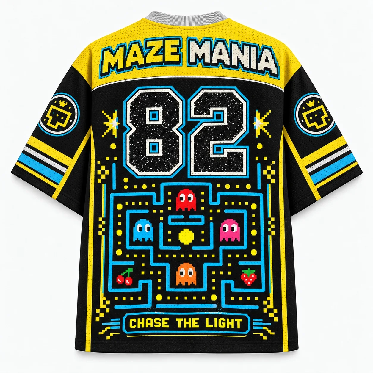 2026 New Pac Man Jersey Men's and Women's Short Sleeved Mesh Sports T-shirt Size 95 Pink Black Retro Print Role-playing