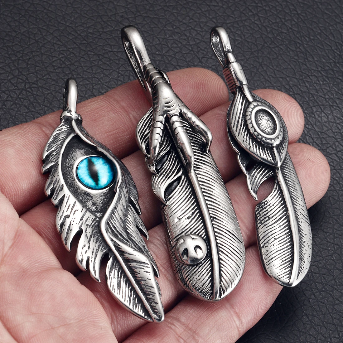 316L Stainless Steel Indian Chief Feather Eagle Eye Claw Pendant for Men Necklace DIY Accessories Finding Jewelry Making Charm