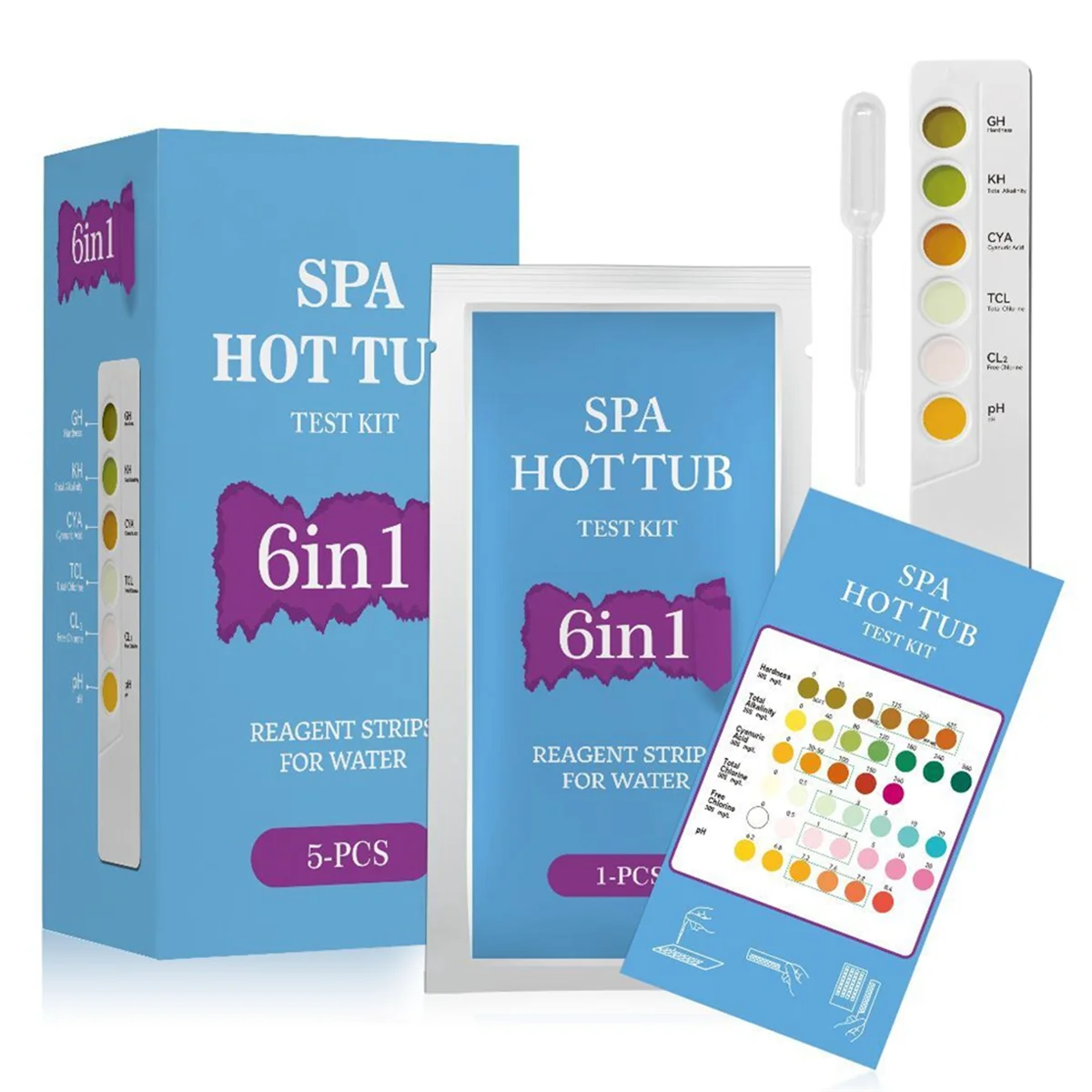 A14M 6 in 1 SPA Water Test Kit PH//GH/CYA// Water Chemical Testing Chlorine PH Meter for SPA and Hot Tubs