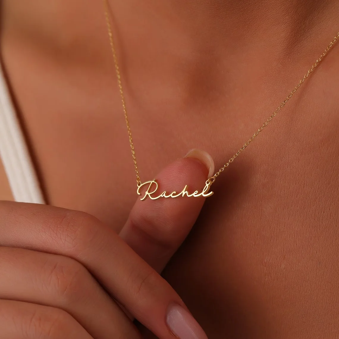 Custom Name Necklace Personalized Nameplate  Jewelry Letter Pendant 14k Solid Gold Anniversary Gifts For Her