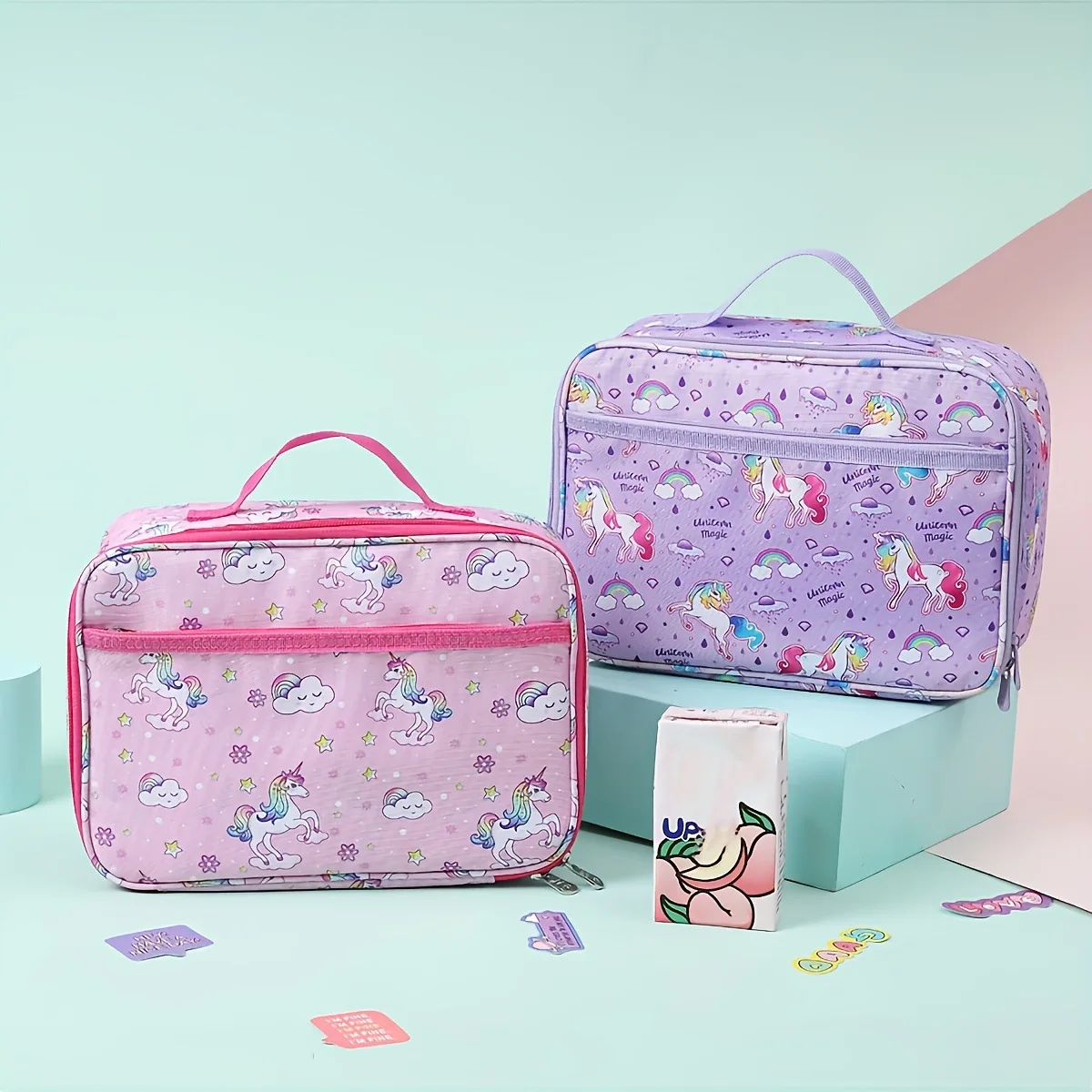 Cartoon unicorn single-shoulder lunch bag, children's portable bento bag, student outdoor picnic insulated bag