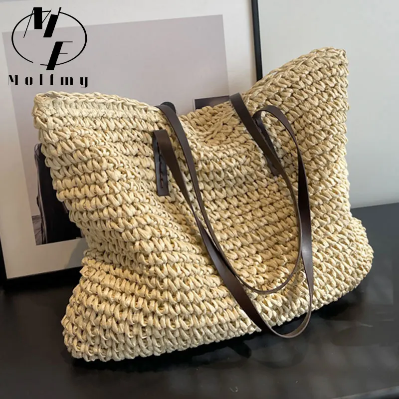 Straw Woven Tote Bags Casual Large Luxury Design Capacity Handbag Beach Shoulder Simple Women's Bag Style Shopping Summer bolsos