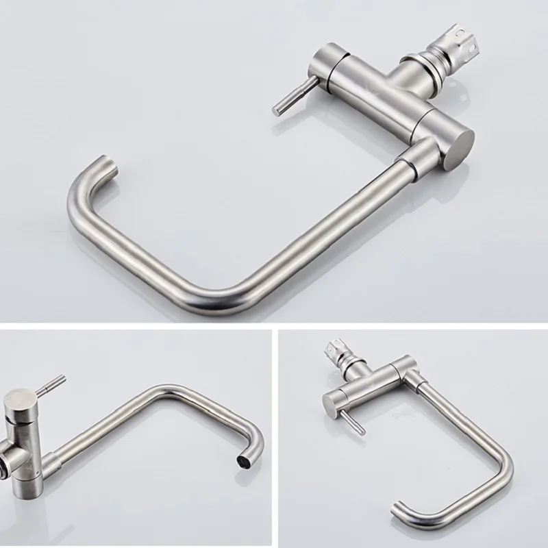 Stainless Steel Kitchen Faucet Lead-Free Folding Mixer 360 Degree Swivel Single Handle Nickel Kitchen Sink Taps