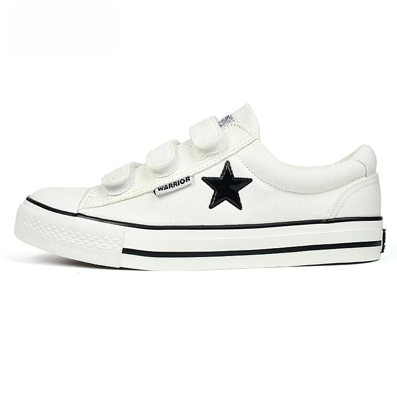 Warrior Men's Low-Top Canvas Shoes with Magic Tape Casual Footwear for Students And Adults Breathable round Toe Flat Heel