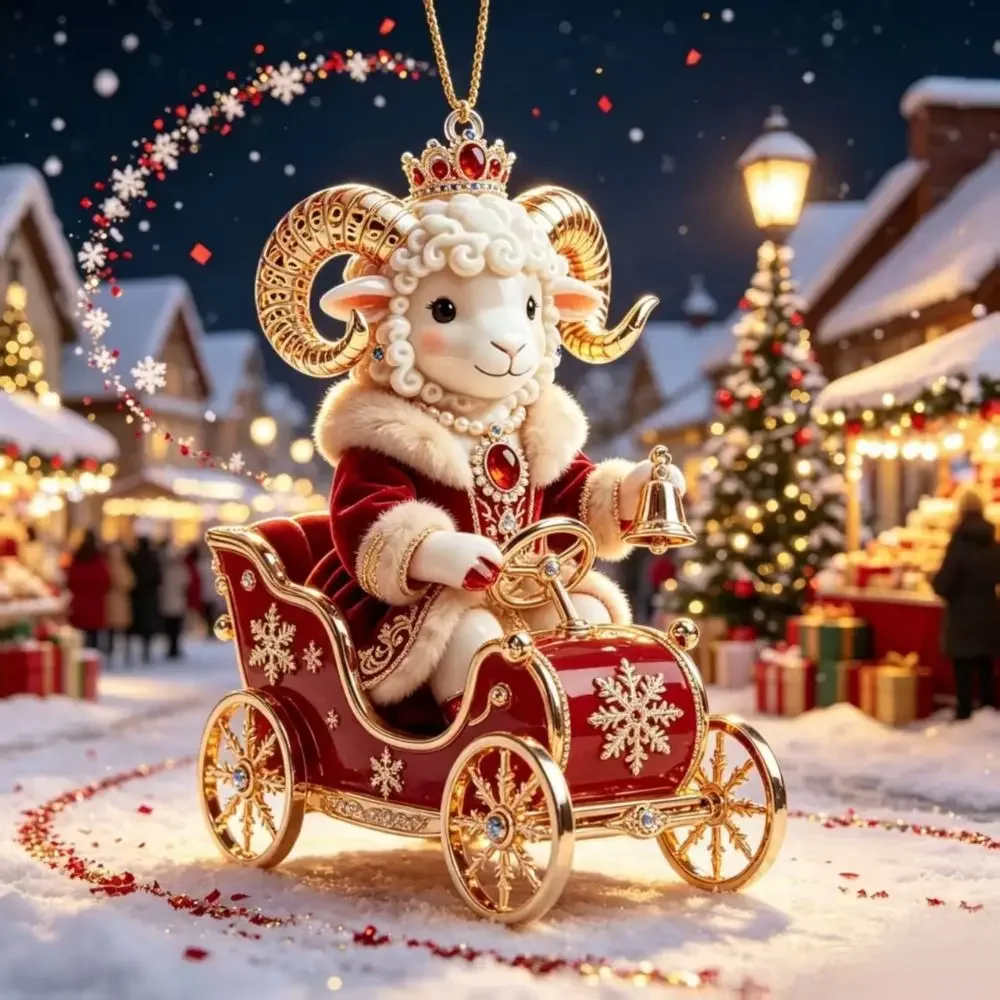 Shining Goat Hanging Ornament 2D Acrylic Artificial Rhinestone Animal Hanging Decoration Goat Bag Charm Xmas Tree Decor Pendants