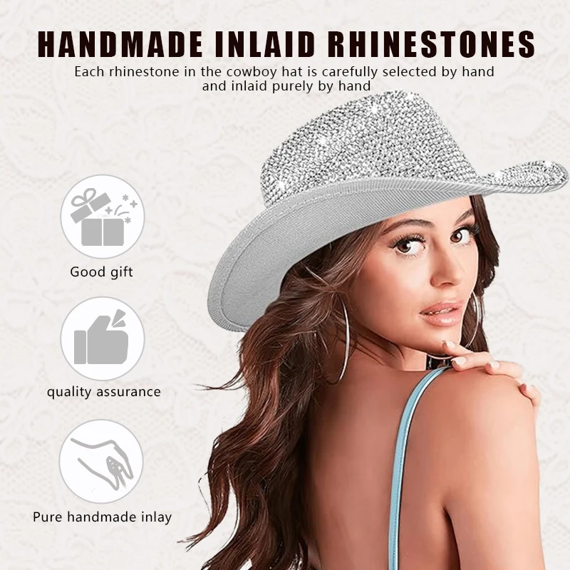 Women Fringe-Rhinestone Western-Cowgirl-Hat Tassel-Decor Cowboy-Fedora-Hat For Party Music Festival