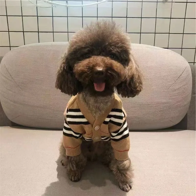 Winter Pet Dog Cat Clothes Chihuahua Teddy Puppy Kitten Striped Cardigan Warm Knitted Sweater Coat Fashion Clothing For Pet Dogs