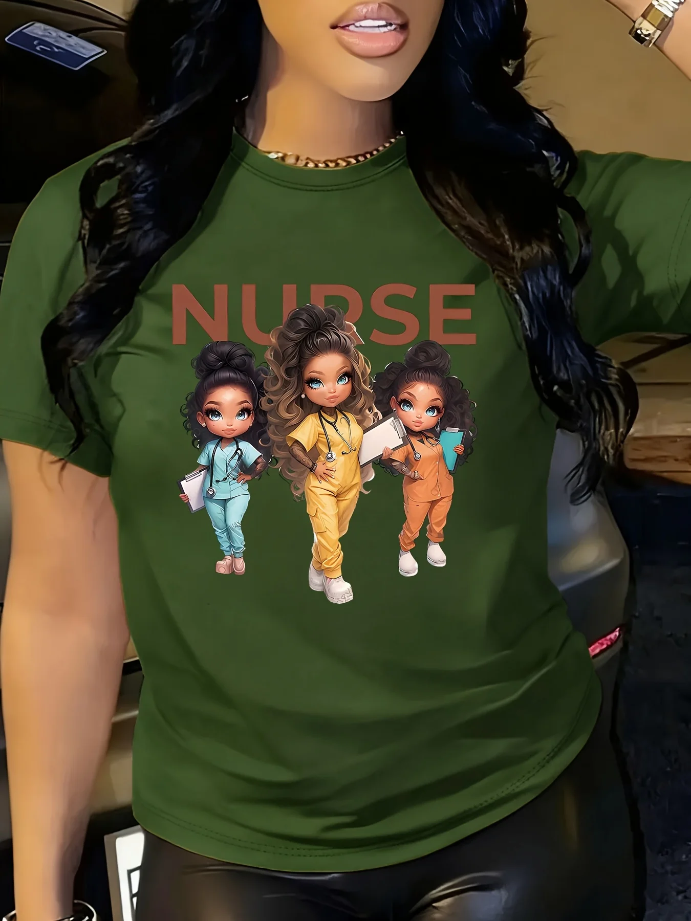 Nurse's Day&Portrait Printed Round Neck Hoodie T-shirt Four Seasons Casual Short Sleeve Round Neck T-shirt Women's Wear