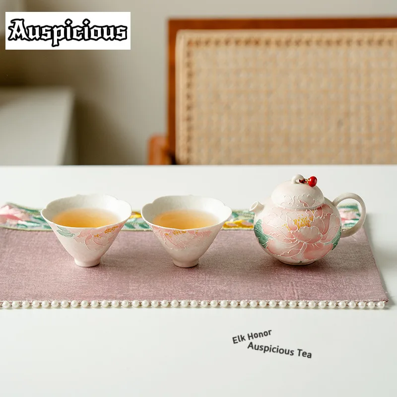 Light Pink Peony Tea Set Complete Set Zen Tea Tools Set Tea Ceremony Set Household Teapot And Tea Cup Set Cha Supplies Ornaments