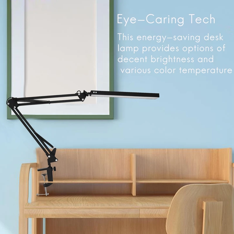 

Светодиодная настольная лампа с зажимом, настольная лампа с регулируемым поворотным кронштейном, настольная лампа современного архитектора для учебы/чтения/офиса/работы (черный)-A74P