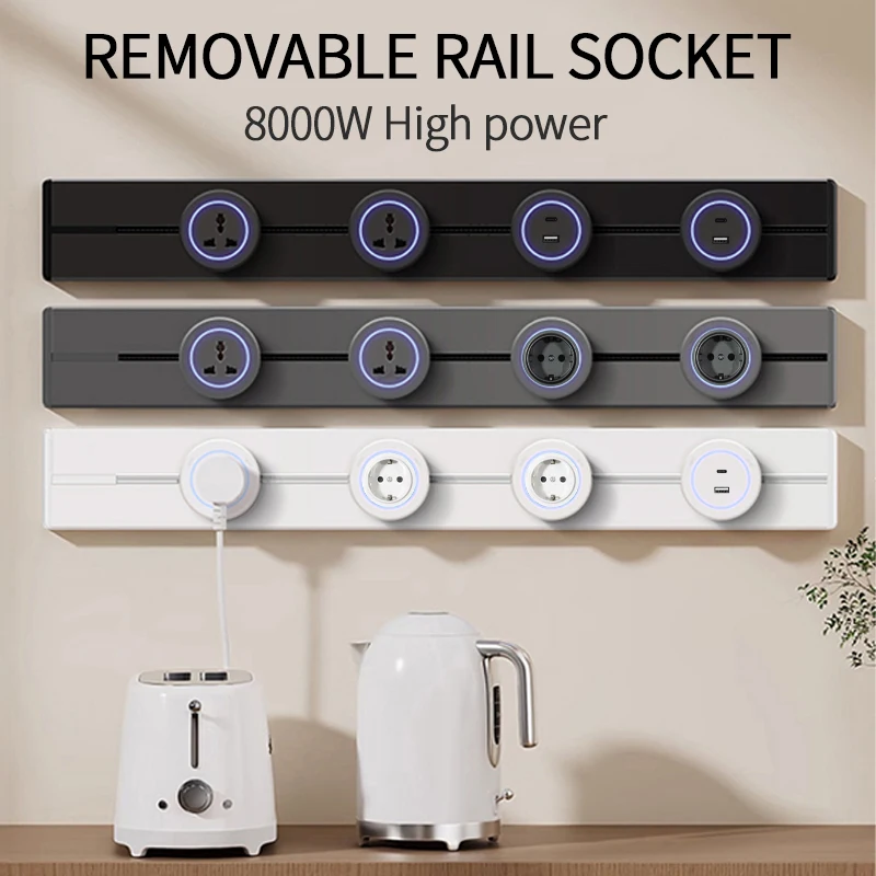 

40cm 50cm Track Sockets Wall Power Rail Movable Socket High End Home Appliance Power 8000W EU US UK Standard USB Type c Ports