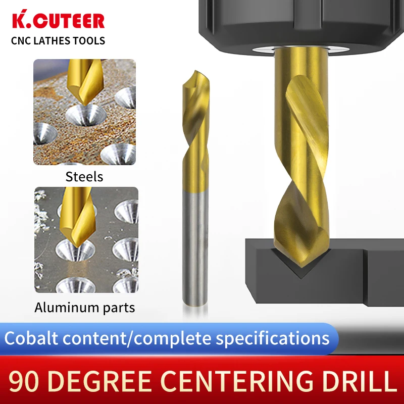 90 Degree Centering Drill Fixed Core High Speed Steel Chamfered Cobalt Plated Titanium Drill 3mm 4mm 5mm 6mm 8mm 10mm 12mm 16mm