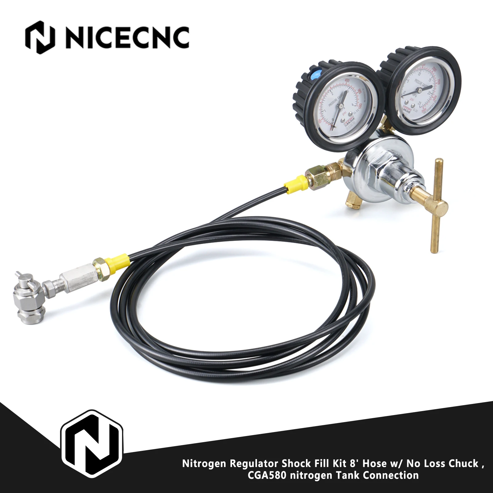 

ATV UTV Nitrogen Regulator Shock Fill Kit CGA580 For Honda TRX450R Yamaha Raptor 700R Polaris RZR XP1000 Can-Am Maverick X3