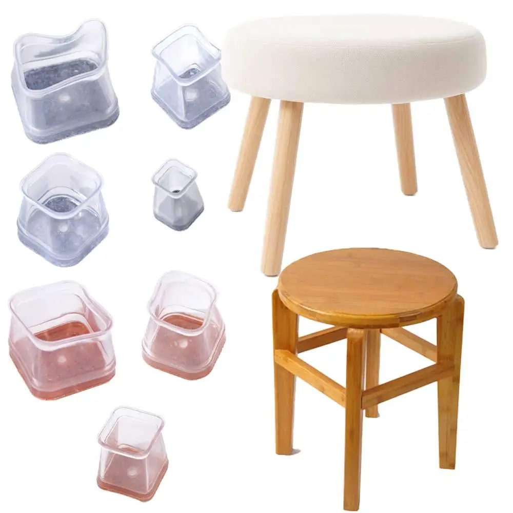 Floor Protectors Chair Leg Cover Square Non-Slip Chair Feet Cover Thickened Reduce Noise Silicone Leg Caps