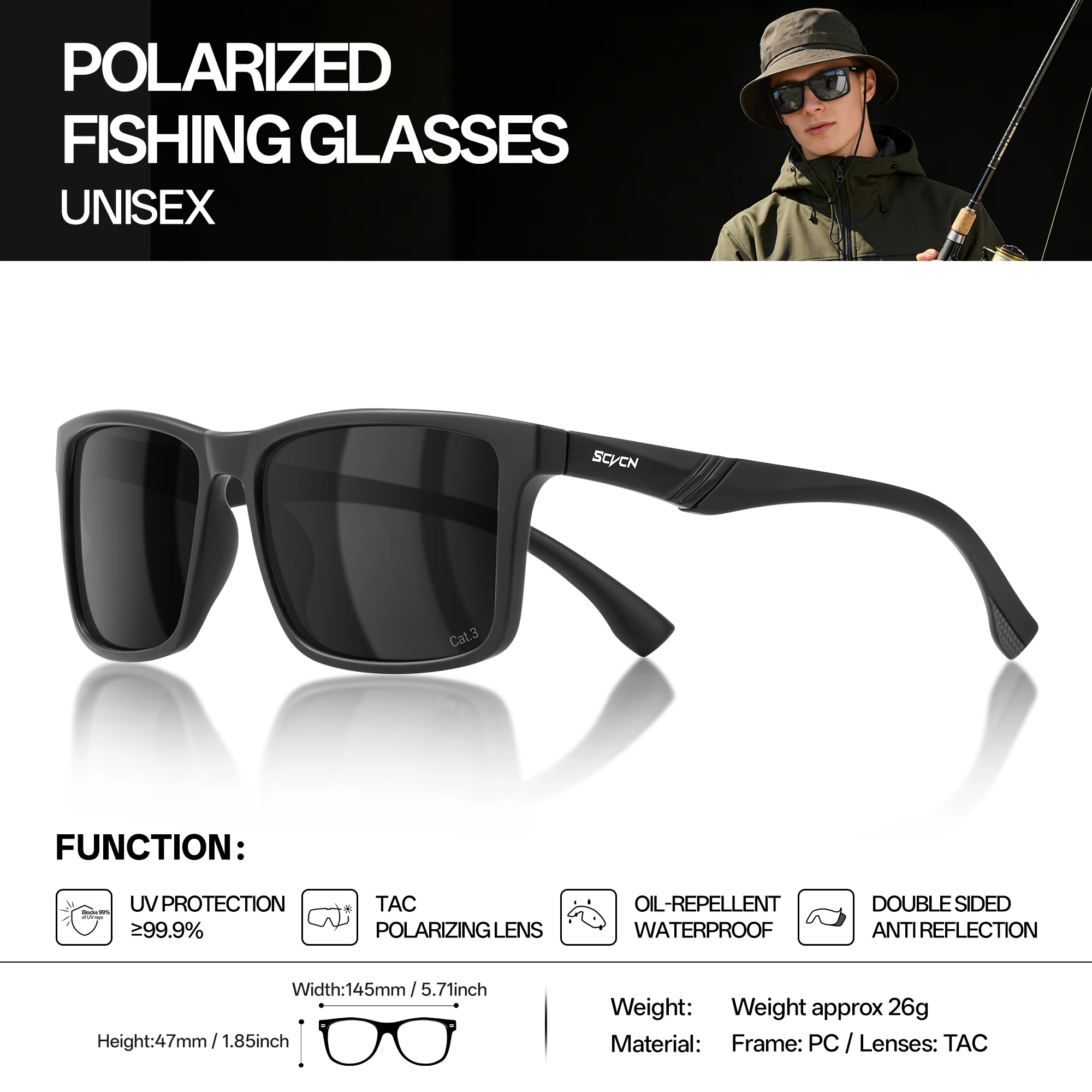 SCVCN Neue polarisierte Wassersportbrille für Damen, professionelle Sonnenbrille zum Surfen, Bootfahren, Angeln, blendfrei, Rafting, Segeln, UV400