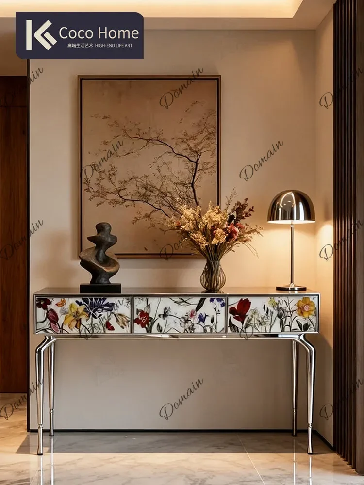 BJ Italian Luxury Green Stone Entryway Console Table Hallway Showcase Cabinet Designer Art Console