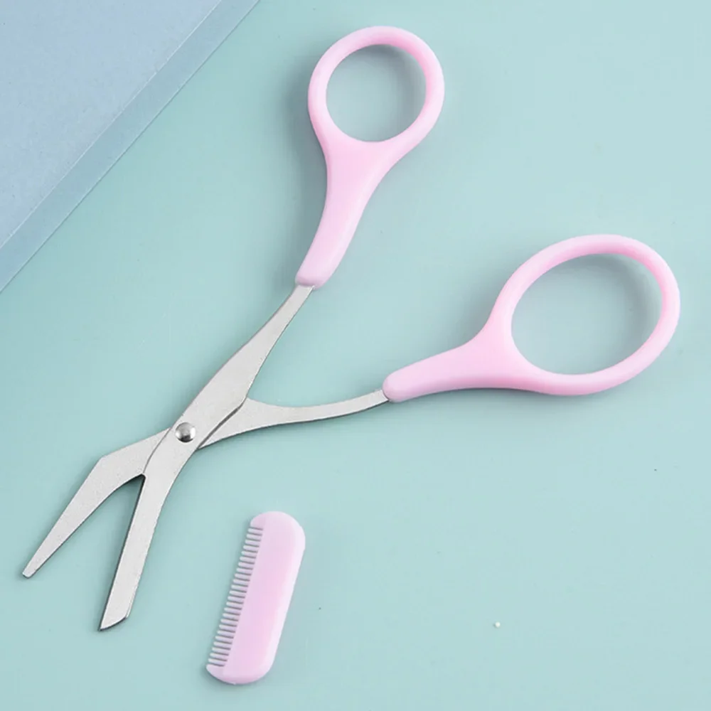 Recortador de cejas de acero inoxidable, 3 colores, tijeras con peine, recortador de cejas profesional, raspador, herramienta de cuidado facial para principiantes, 1 ud.