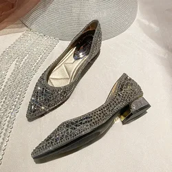 Sliver Rhinestone damskie buty Sexy czerwone podeszwa damska jesień 2024 pełne wiertło płaskie buty duży rozmiar 43 damskie buty do baletu na bardzo niskim obcasie