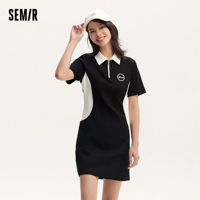 Semir Women Dresses Stylish And Slimming Summer Outfit Color-Blocking 2024 New Arrival Polo-Style Casual Dresses Female