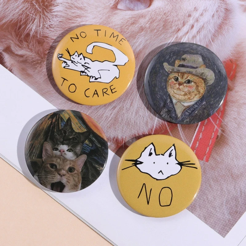 Creative Cartoon Circular Cat Shaped Tin Brooch Ins Personalized It\'s Fun Letter Badge Accessory