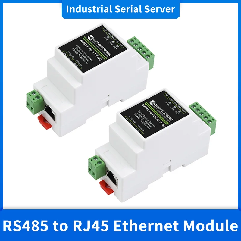 Industrial Serial Server RS485 to RJ45 Ethernet Module TCP/IP to Serial Support Rail-Mount Modbus Gateway Optional POE Function