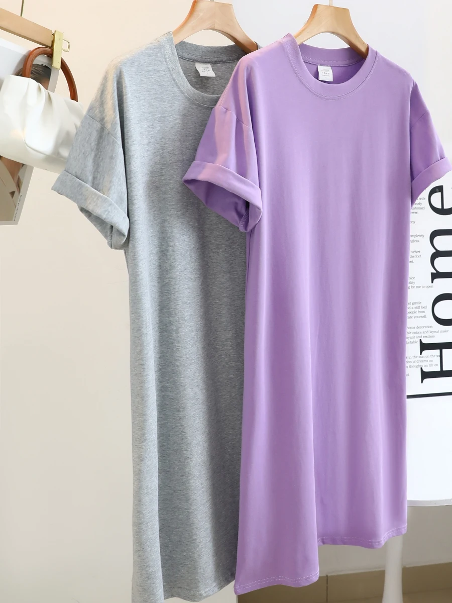 

Летнее корейское платье миди свободного кроя до колен для женщин больших размеров, удобное, повседневное, модное