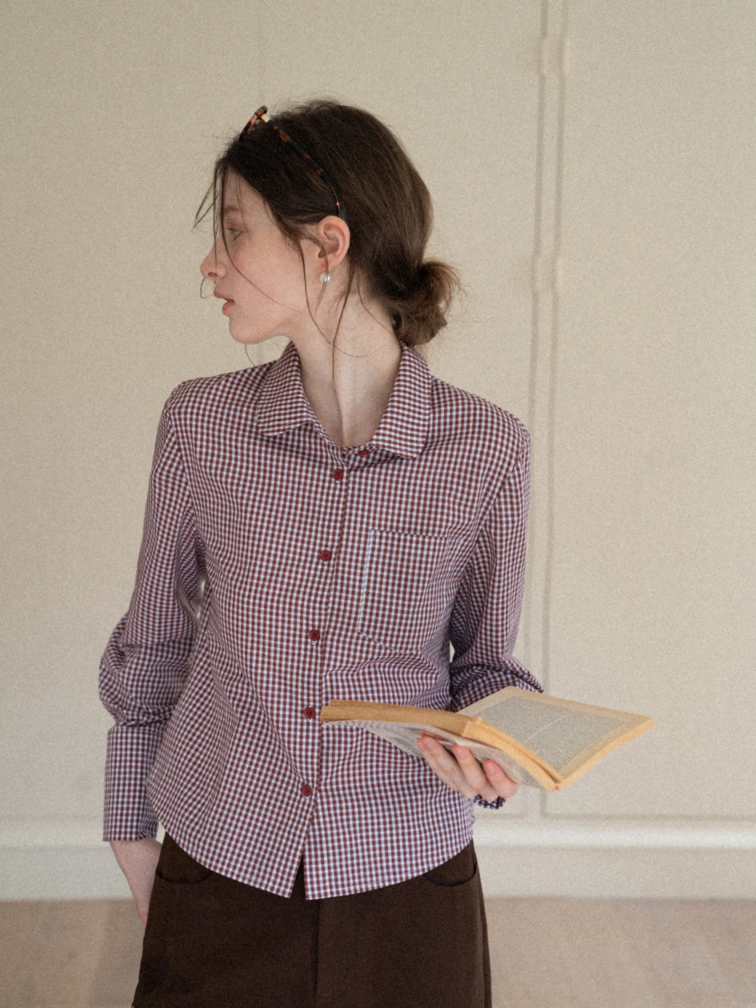 

EGGKA Повседневная клетчатая одежда Long Sve ort Sle с отложным воротником и дизайном из полиэстера и повседневной одежды Осень Зима