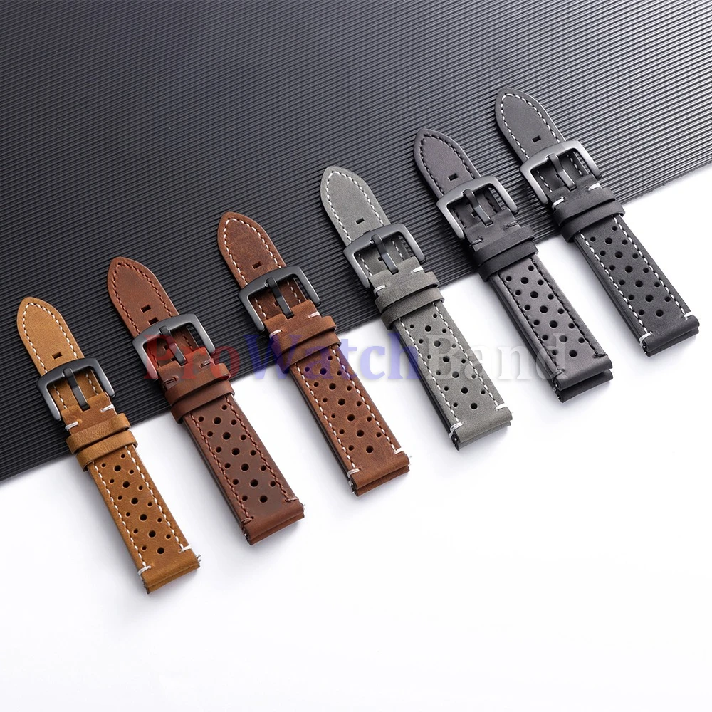 Quick Release Breathable Porous Watch Band Handmade Italian Style Strap 18mm 19mm 20mm 21mm 22mm 24mm Vintage Brown Wristbelts