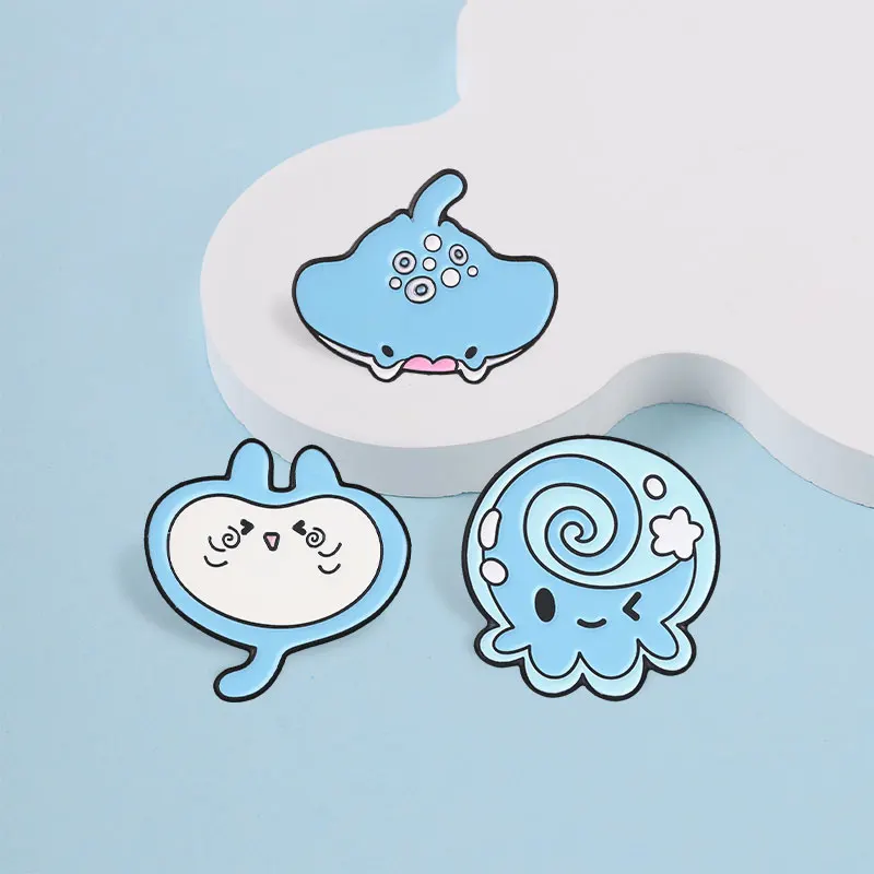 Cute Marine Animal Badges Shark Whale Octopus Manta Ray Enamel Pins Funny Fish Slogan Brooch Ocean Sea Creature Accessories Gift