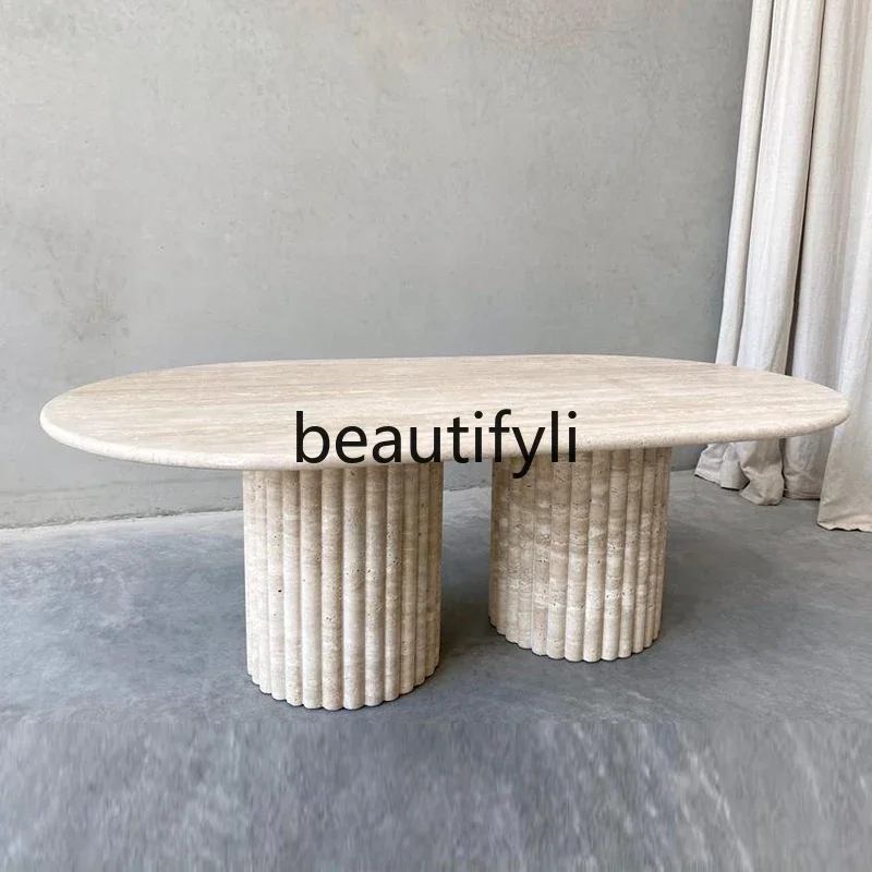 

11zNordic natural marble coffee table model house B & B living room light luxury travertine coffee table