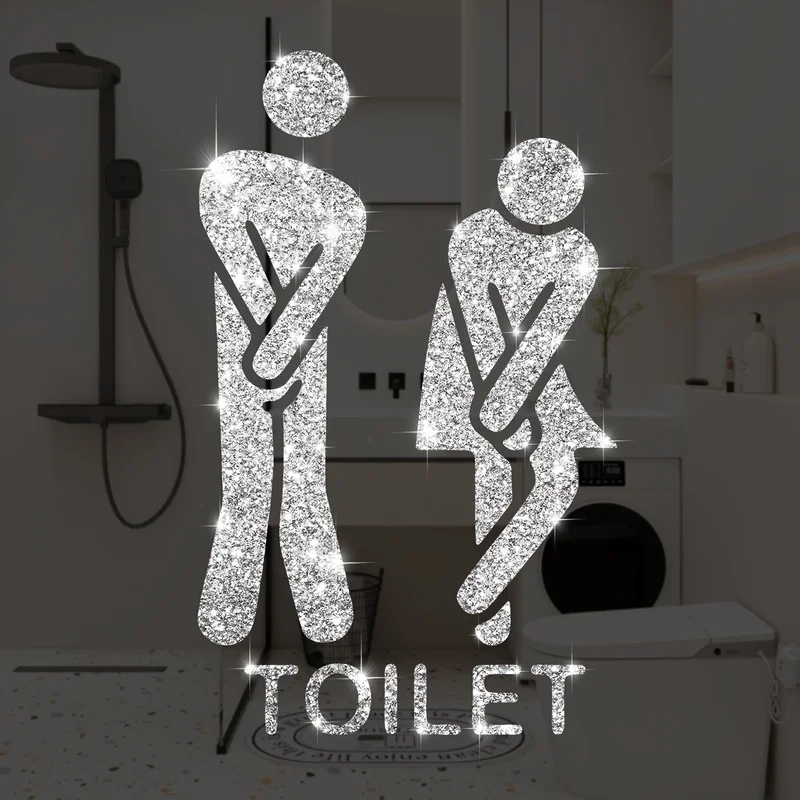 Glitter Bathroom Wall Stickers for Men And Women Classic Toilet Door, Removable Vinyl Bathroom Signs,Bathroom Door Stickers