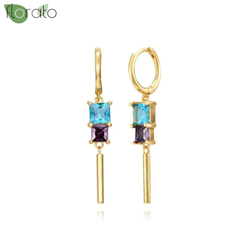 925 Sterling Silver Small Hoop Earrings, Blue Pendant