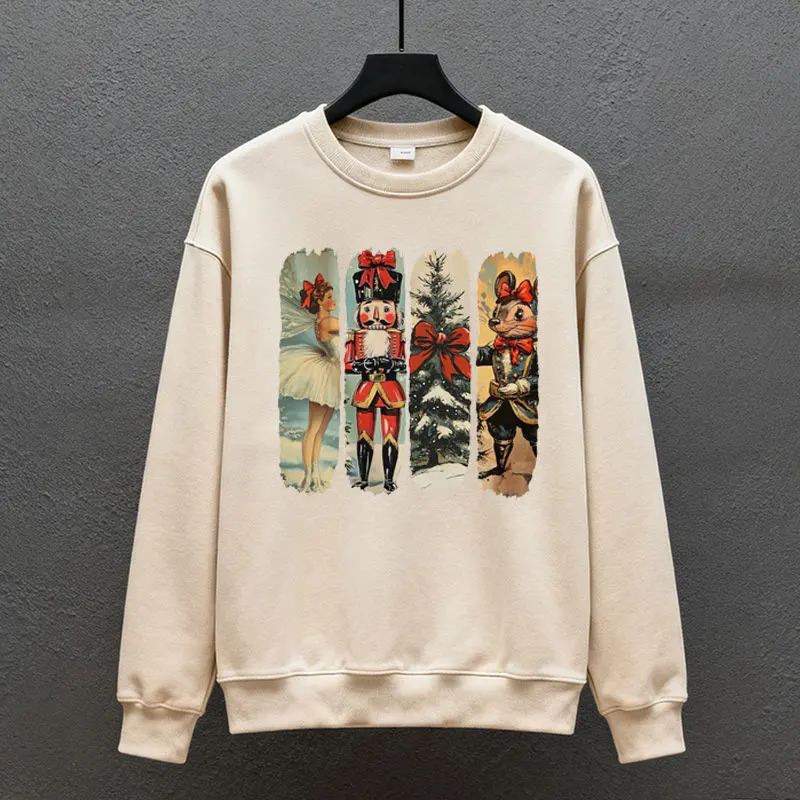 خمر الباليه وكسارة البندق Coquette القوس ماوس أشجار عيد الميلاد Png ريترو جرلي الشتاء طويلة الأكمام الحرارية هوديي البلوز #5
