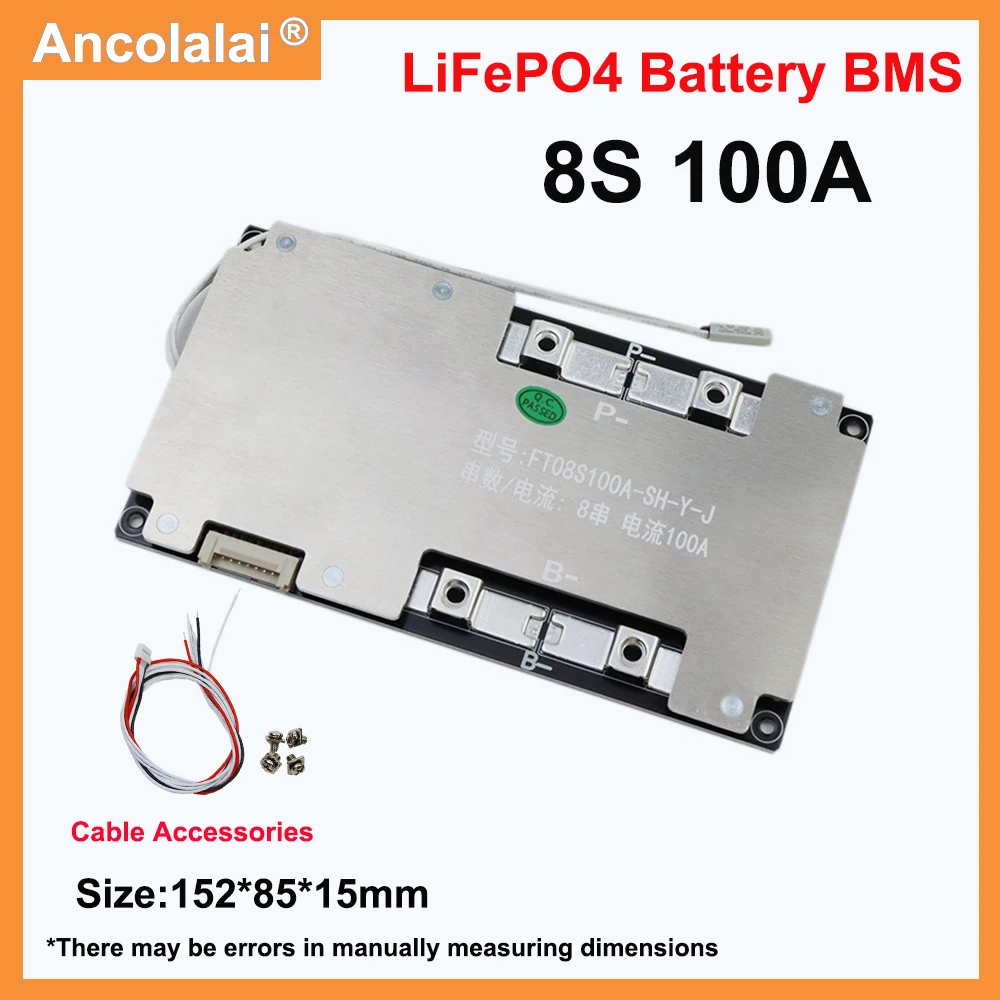 8S LiFePo4 BMS 100A 24V with Balanced Intelligent Protection for 8S 3.2V 24V Battery Pack Energy Storage Series/Parallel Use