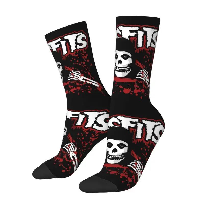 Custom Funny Mens Rock Punk Band Misfits Skull Face Dress Socks Unisex Warm Breathbale 3D Printed Heavy Metal Crew Socks