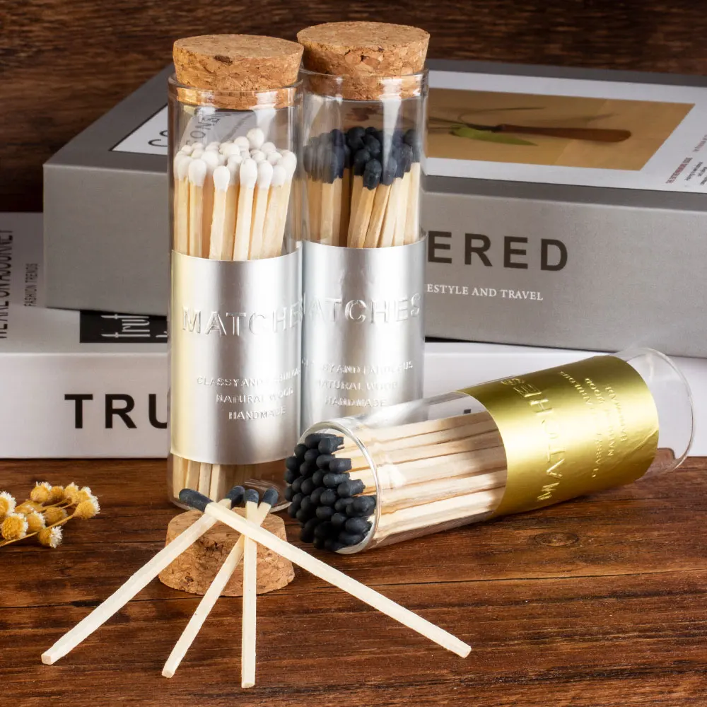 New Arrived 10cm Black and White Match Long Matchsticks with Bottle Jar and Cork for Lighting Scented Candle Somking Accessories