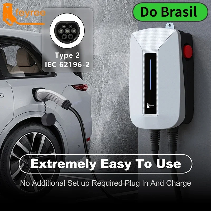 feyree EVSE Wallbox EV Charger Type2 32A 7KW 1 Phase IEC62196-2 Plug  Electric Vehicle Charging Station Car Charger 5m Cable