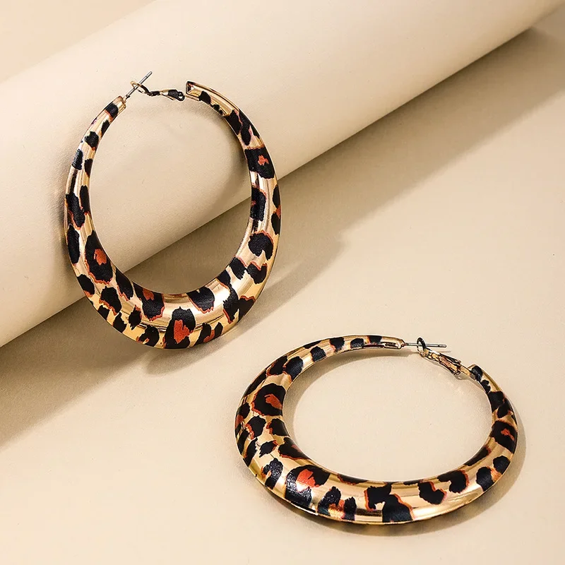 Exaggerated Hoop Earrings for Women Geometric Leopard Print Party Gift Holiday Fashion Jewelry Ear Accessories DE079