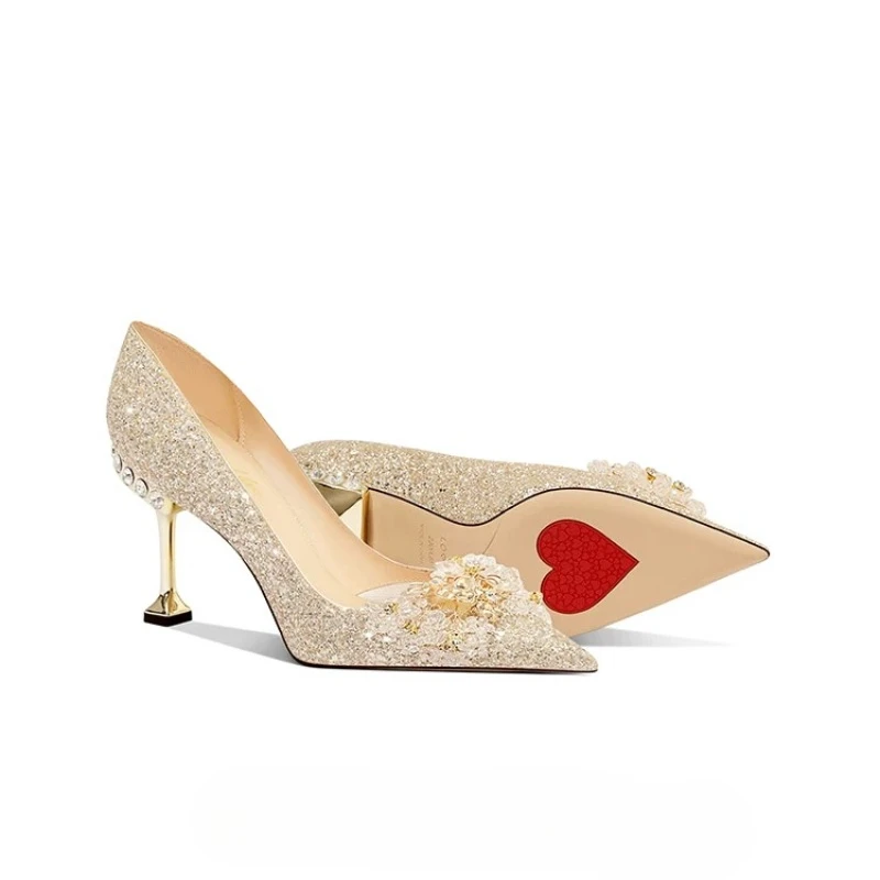 Wedding Shoes Wedding Dress Daily Two Wear Usually Can Wear French Crystal Shoes Golden High Heels Not Tired Feet Banquet Shoe