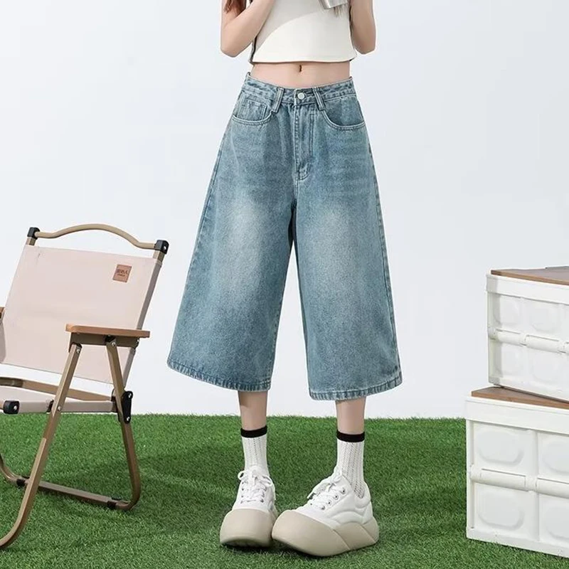 

Vintage High Waist Baggy Jean Shorts Womens Wash Knee Length Wide Leg Pants Oversized Jorts Barrel Jeans Denim Shorts