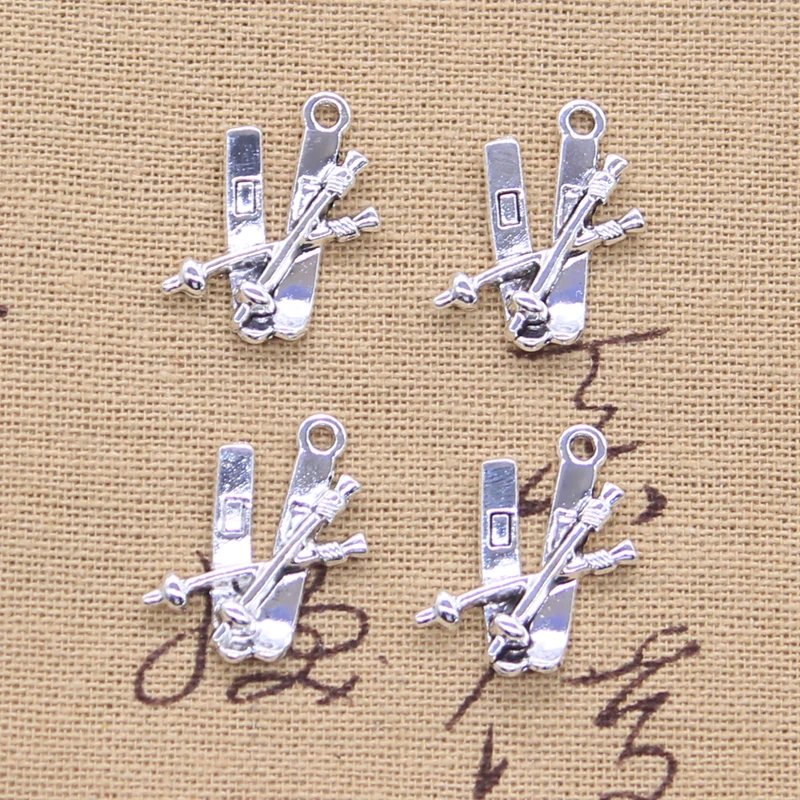 15pcs Charms Ski Snowboard 23x20mm Antique Silver Color Pendants DIY Crafts Making Findings Handmade Tibetan Jewelry