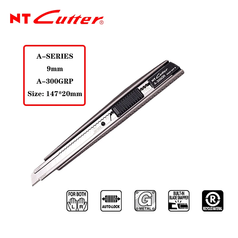 NT Cutter A-300GRP Art Knife 9mm Aluminum Diecast Grip Utility Knife A-300 Light-Duty Auto-Lock Cutter Model DIY Craft Tools