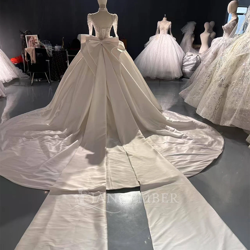 فستان زفاف عتيق بأكمام طويلة من الدانتيل مخصص ثوب حفلة بأربطة من الخلف فساتين زفاف الأميرة Vestido De Noiva #2