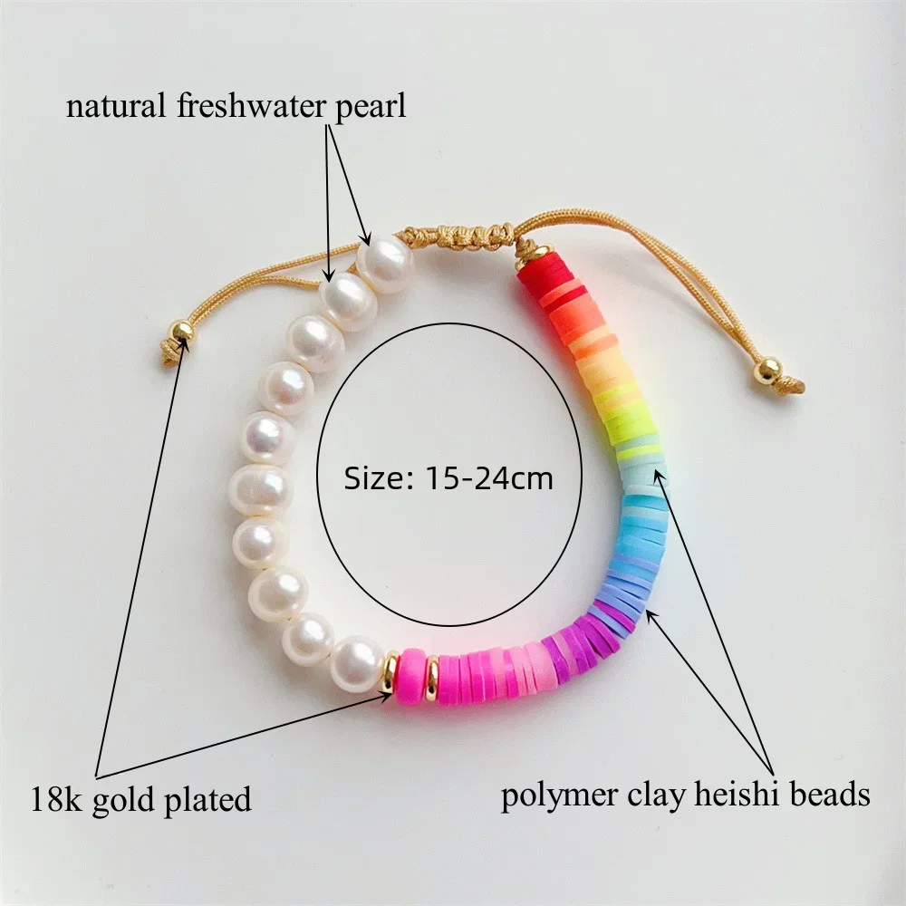 KKBEAD-Natural Pearl Bracelets for Women, Colorful Heishi Disc Bracelet, Boho Jewelry, Girl Gift, Summer, Y2k
