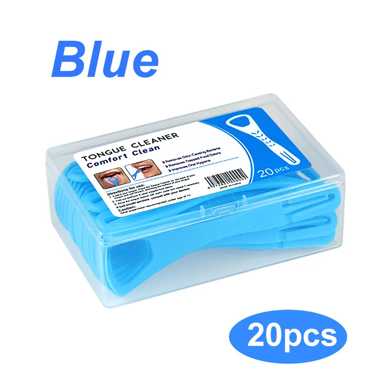 20 stks/doos Dubbelzijdig Opvouwbare Tongschraper met Tandenstoker Wegwerp Tongreinigers Mondschraper Mondhygiëne Care Tools - afbeelding 1