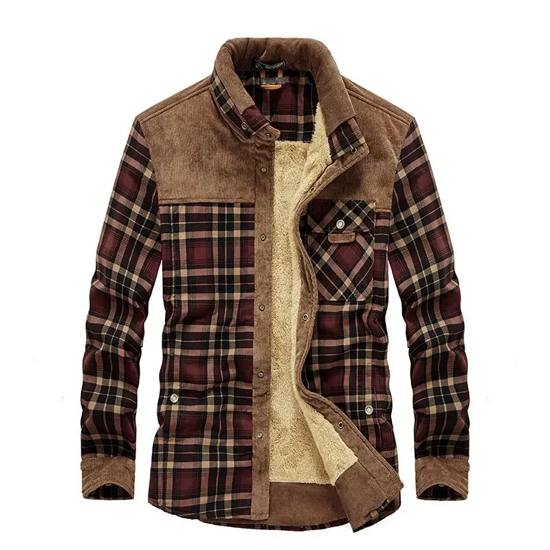 Men Plaid Shirts Winter Jackets Fleece Warm Shirts Coats High Quality Men Cotton Fit Business Casual Outerwear Shirts Jackets 4