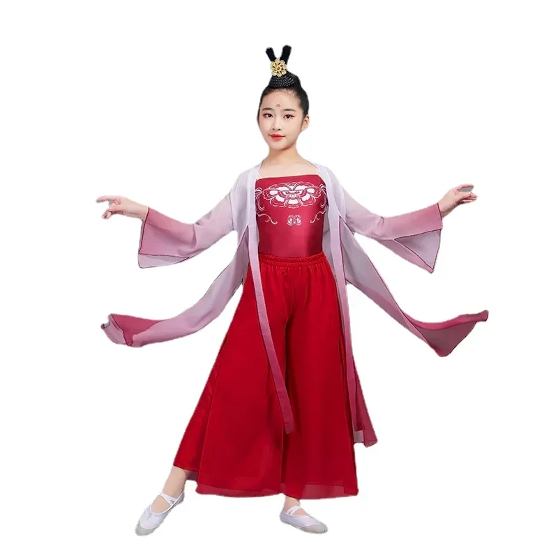Dziecięcy strój do tańca Yangko dla dziewczynek, klasyczny kostium do tańca, odzież do ćwiczeń, chiński styl Hanfu, narodowy strój do bębna biodrowego.