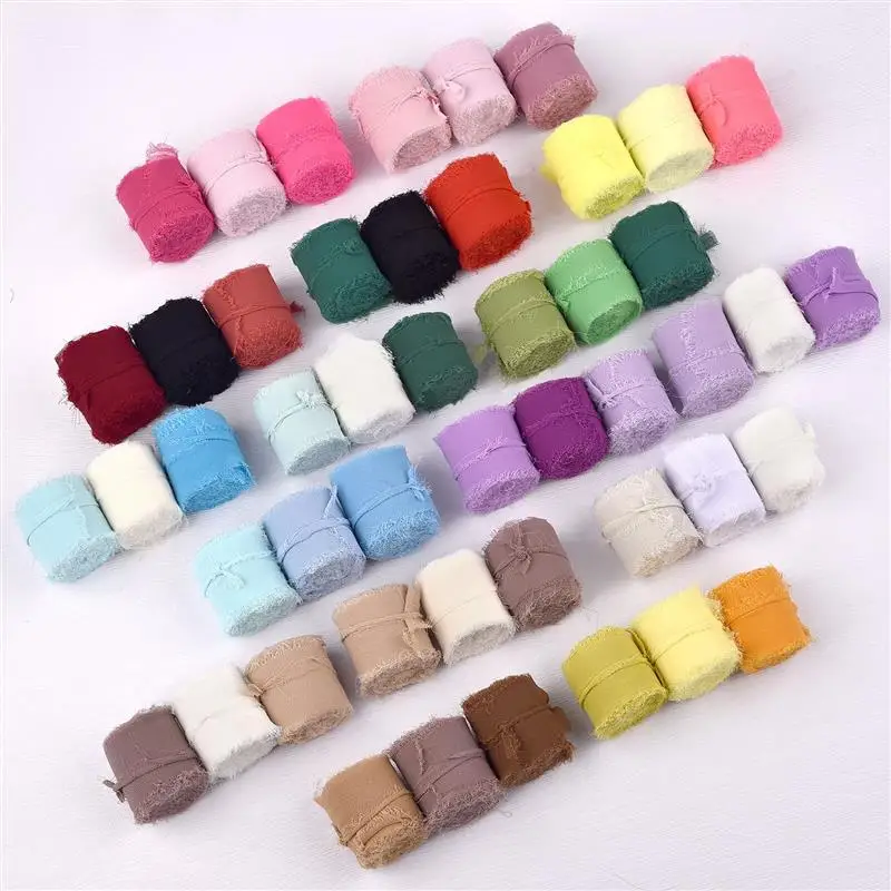 شريط حرير مهترئ ، شيفون متجاعيد ، ممزق يدويًا ، باقة زهور لحفلات الزفاف ، ديكورات تعبئة الهدايا ، مشغولات يدوية ، 5 م لكل لفة