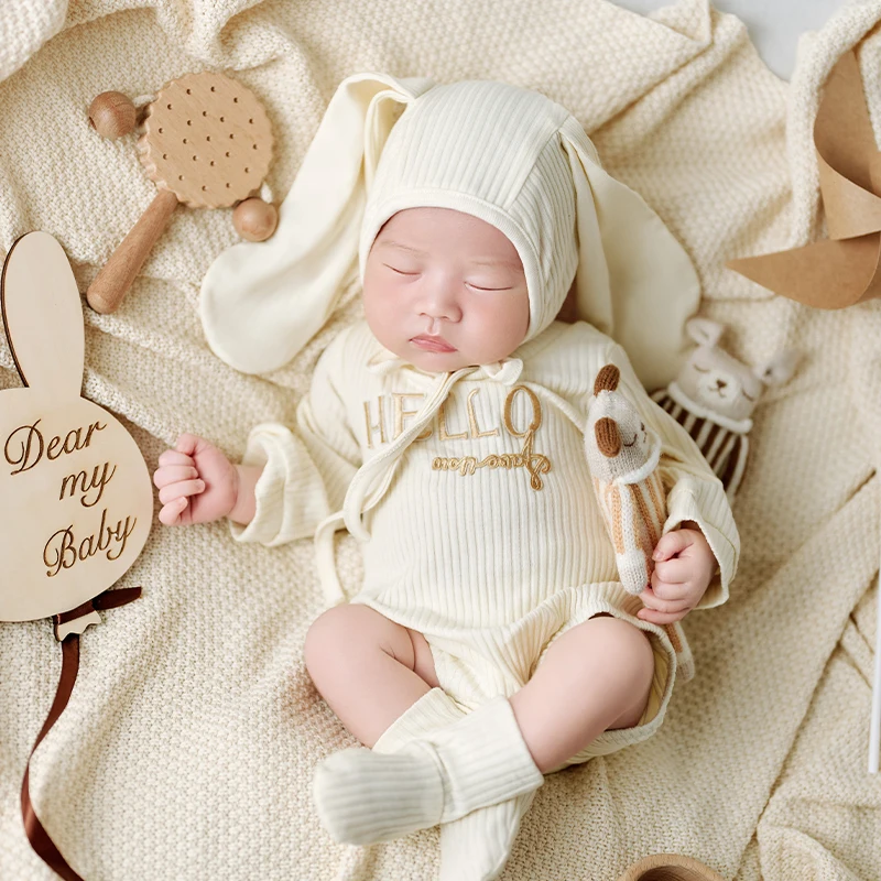 Handmade Dolls Knitted Rabbit Newborn Photography Props Cute Animal Doll Baby Photography Studio Accessoires